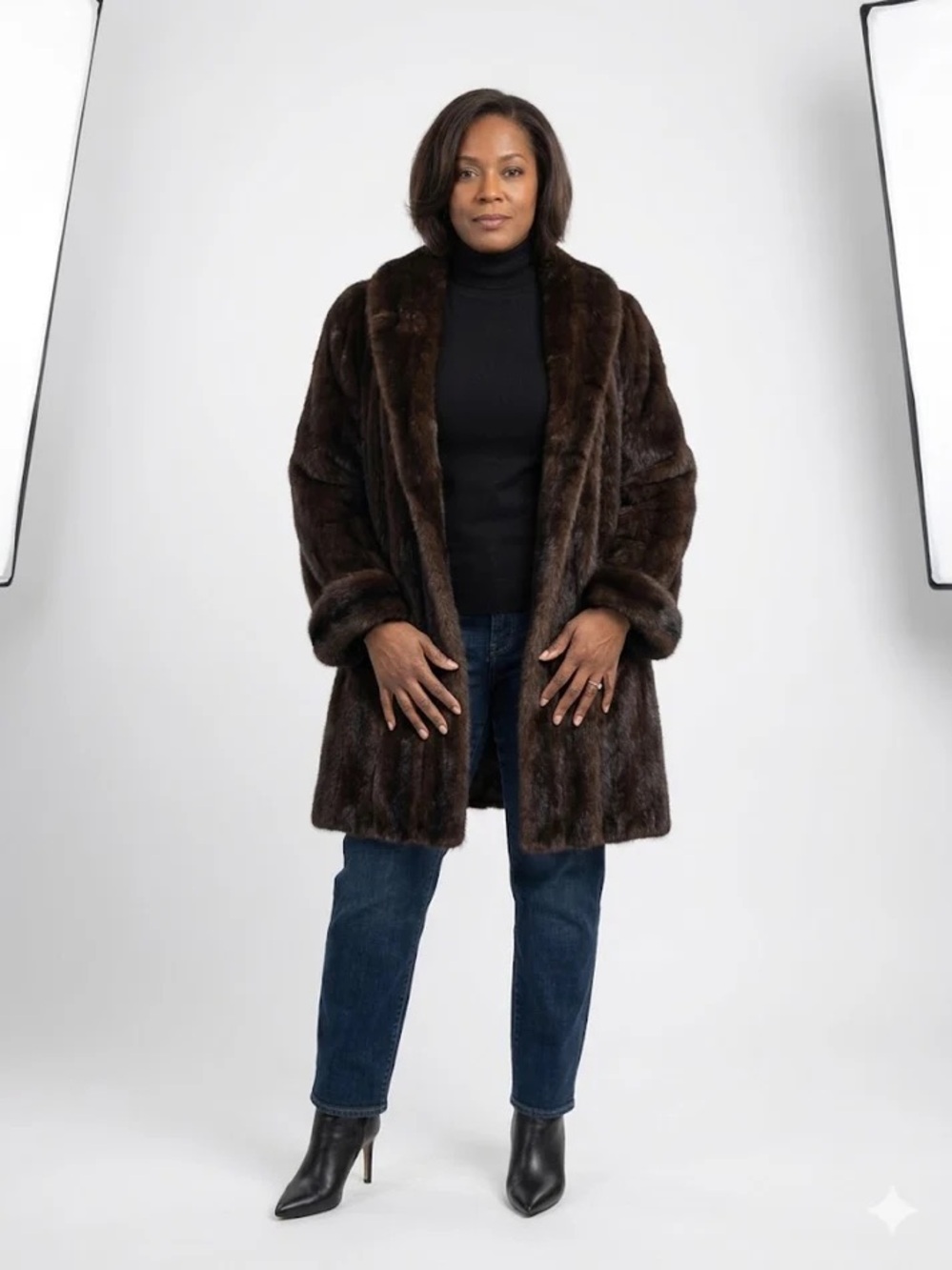 Vintage Dark Mahogany Mink Fur Coat | Full Shawl Luxury Let-Out Mink Swing Coat